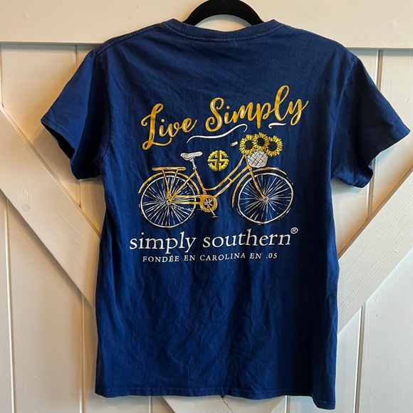 Simply Southern Small Tee T Shirt Bicycle with Sunflowers - Picture 1 of 8